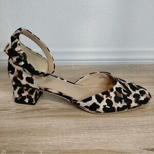 CAbi Leopard Print Kiki Ankle Strap Women's Block Heel Shoes Sz 9